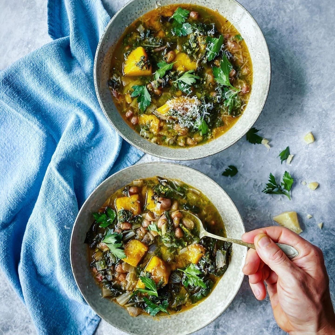 Chef Tom Walton's Pumpkin, Silverbeet & Borlotti Bean Soup