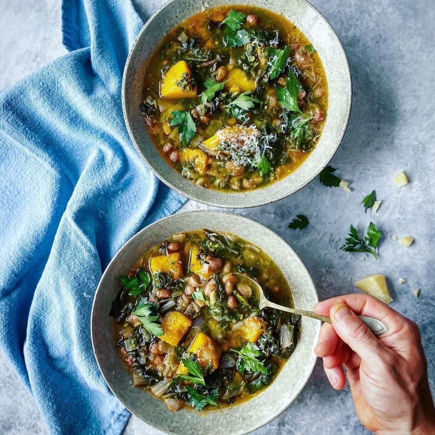Chef Tom Walton's Pumpkin, Silverbeet & Borlotti Bean Soup