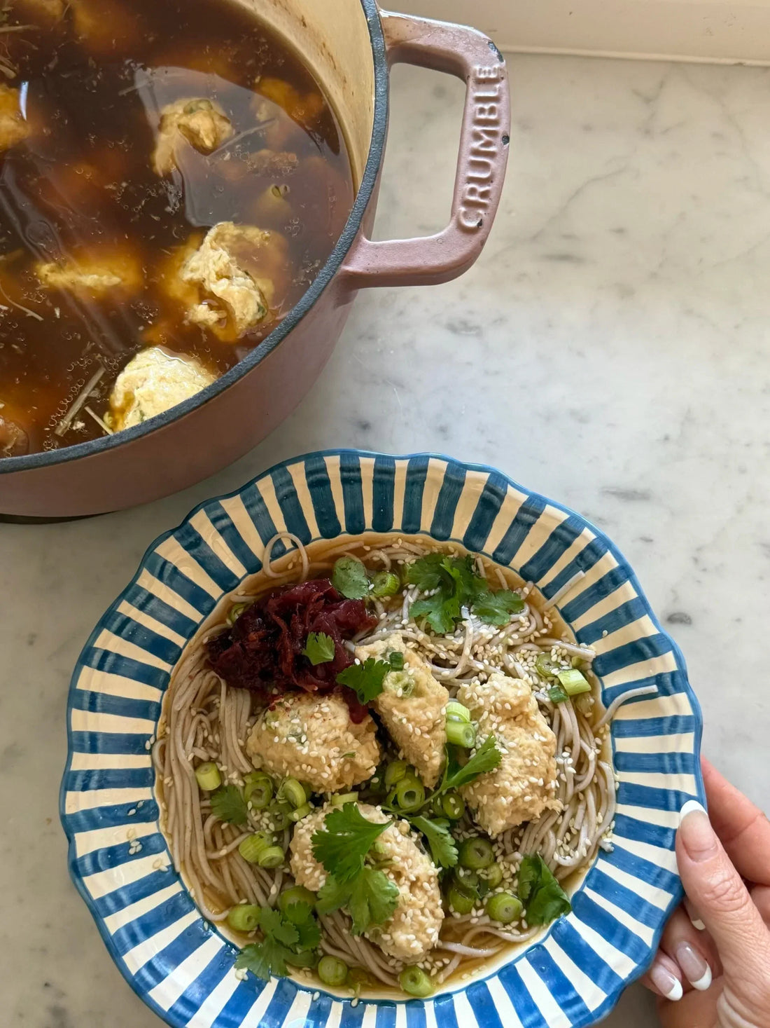 Chicken meatballs in gingery broth