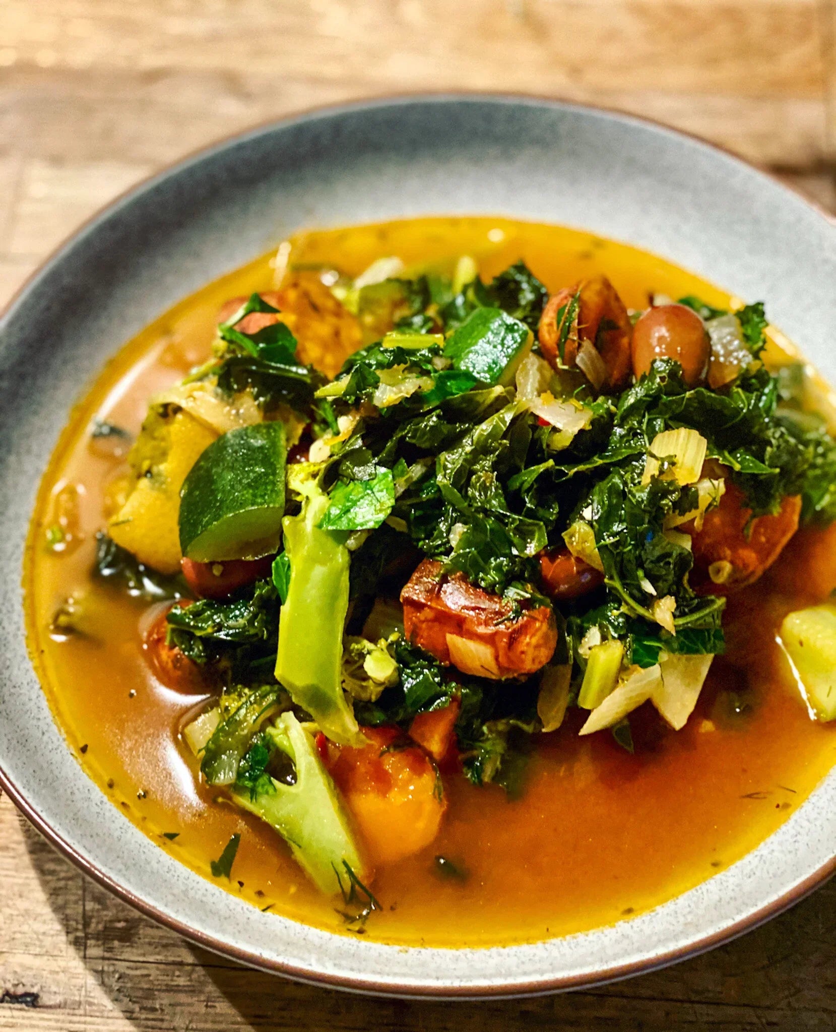 Winter Greens and Sweet Potato Bone Broth