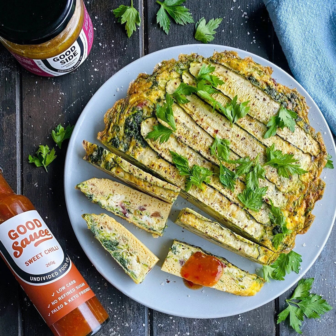 Zucchini, Caramelised Onion, Olive & Feta Frittata