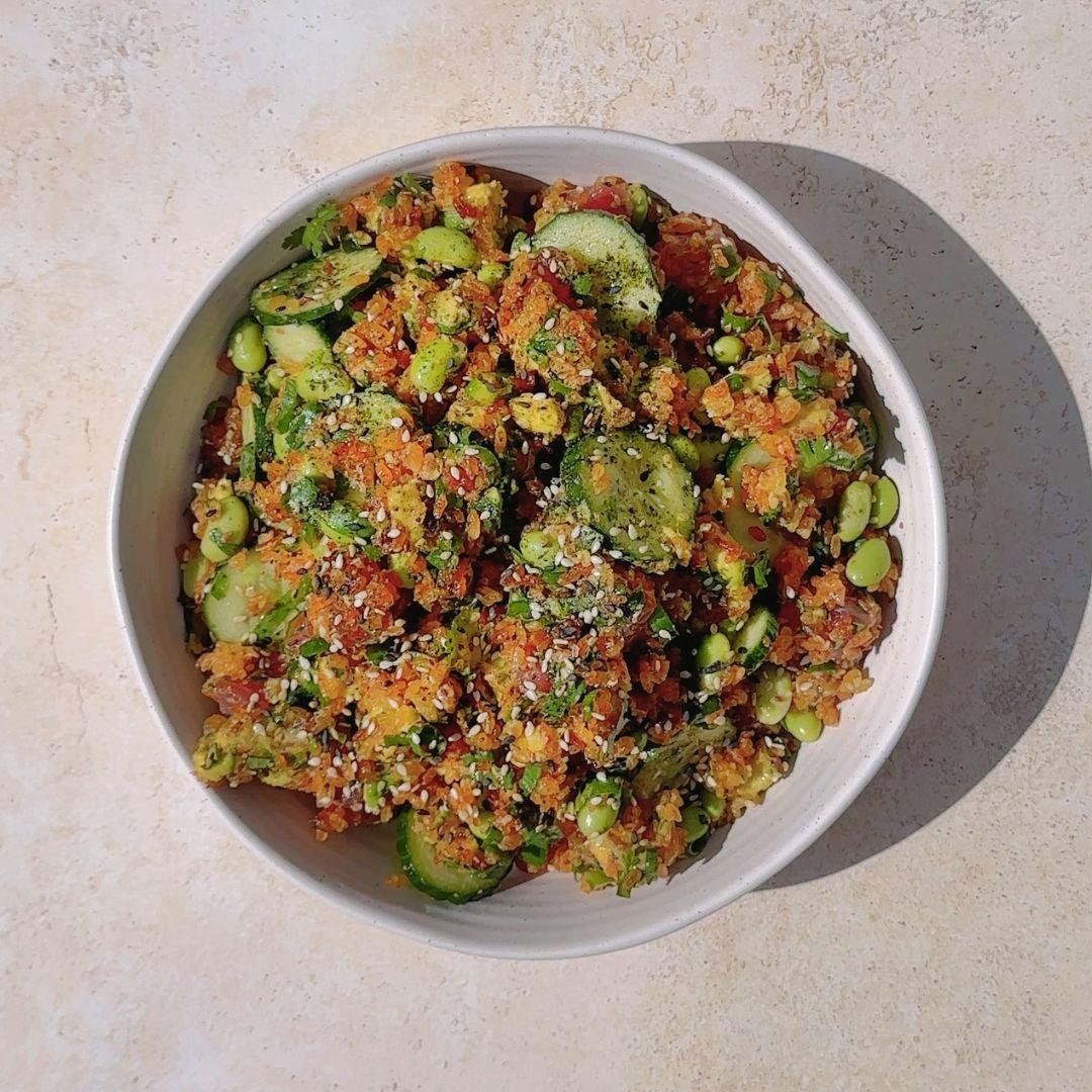 Crunchy Rice Poke Salad with Toasted Sesame Dressing