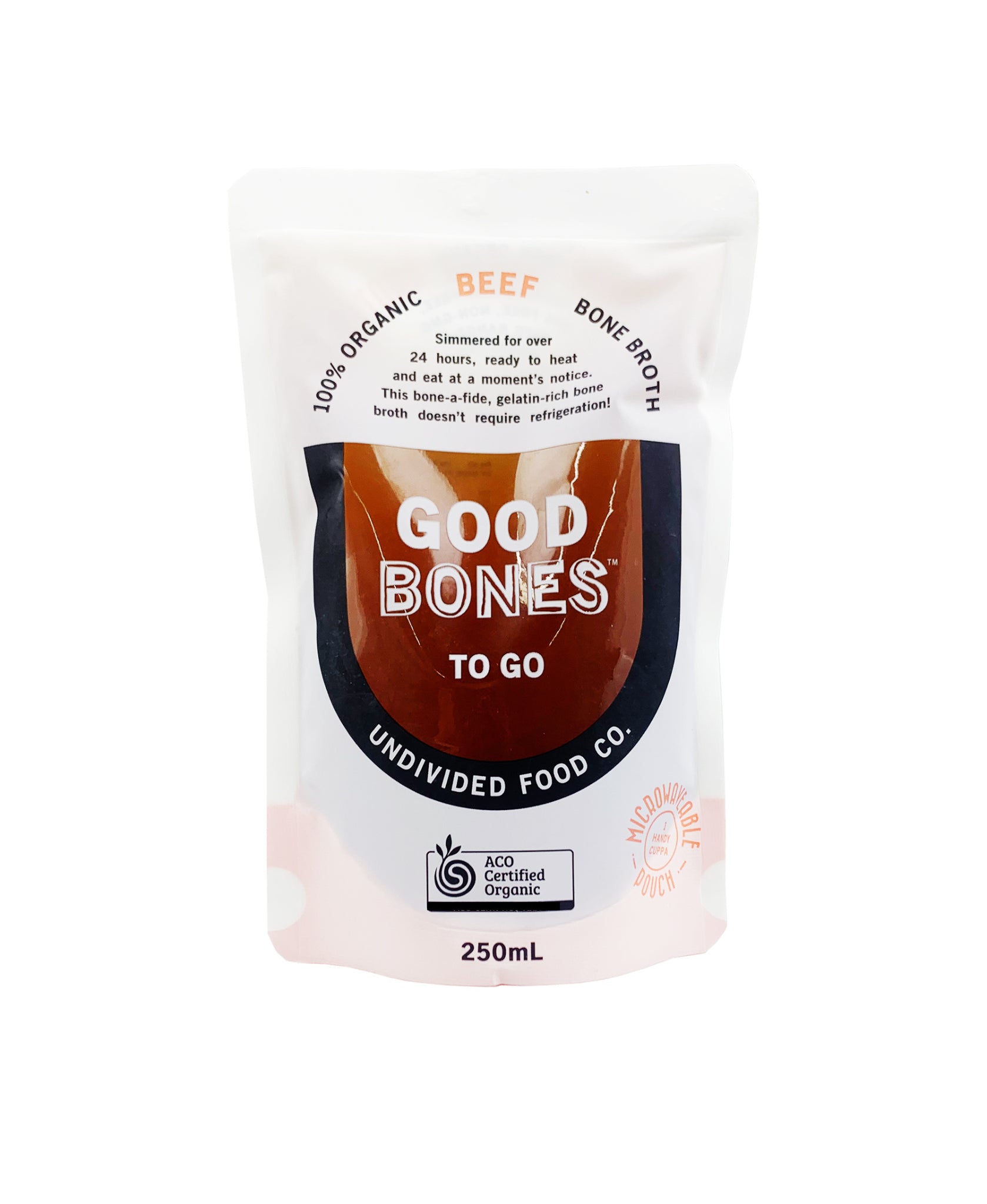 GOOD BONES TO GO Certified Organic Beef Bone Broth 250ml pouch