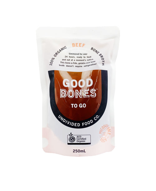 GOOD BONES TO GO Certified Organic Beef Bone Broth 250ml pouch