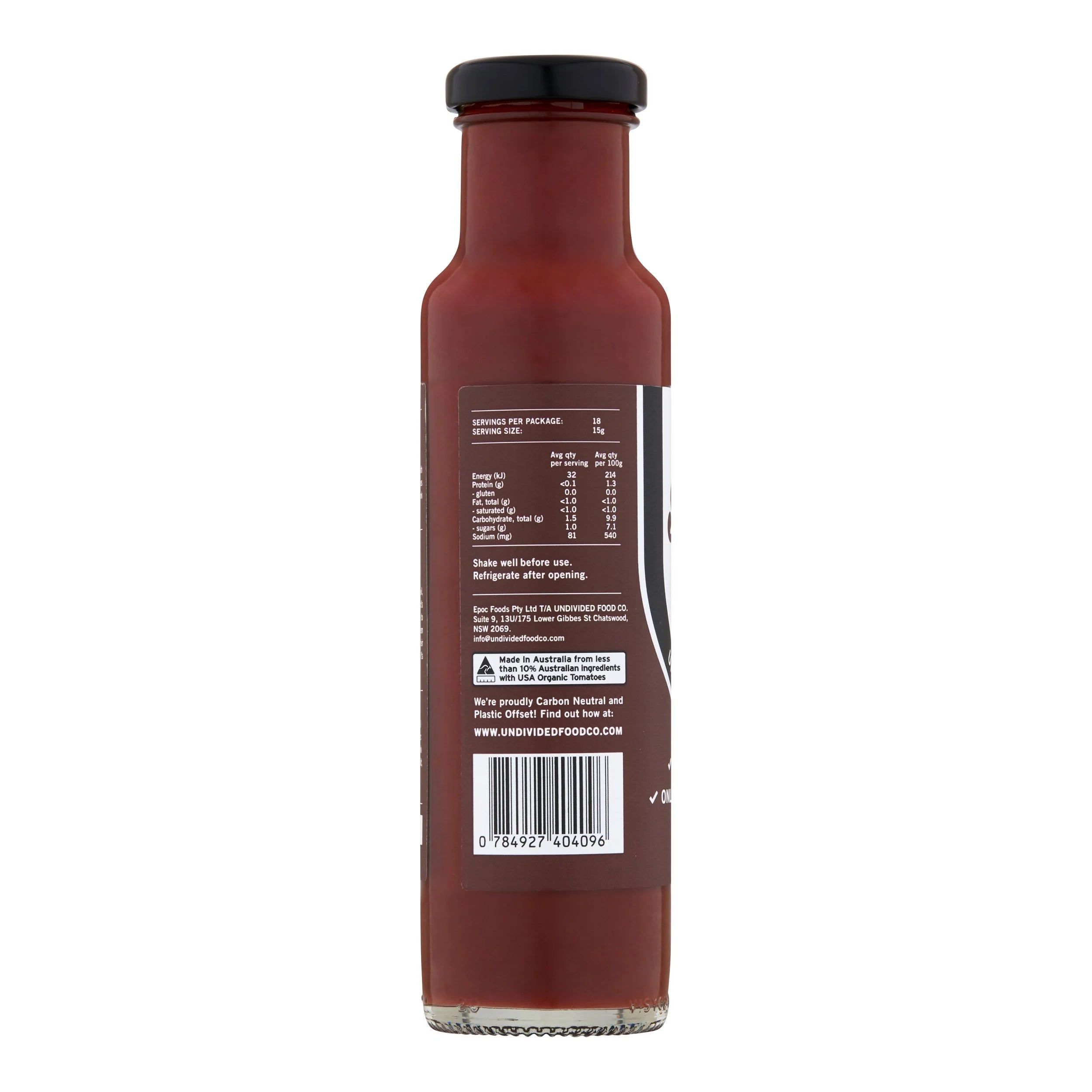 GOOD Sauce BBQ 270g bottle, reverse of pack
