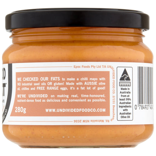 GOOD FAT Chilli Mayo 280g jar, reverse of pack