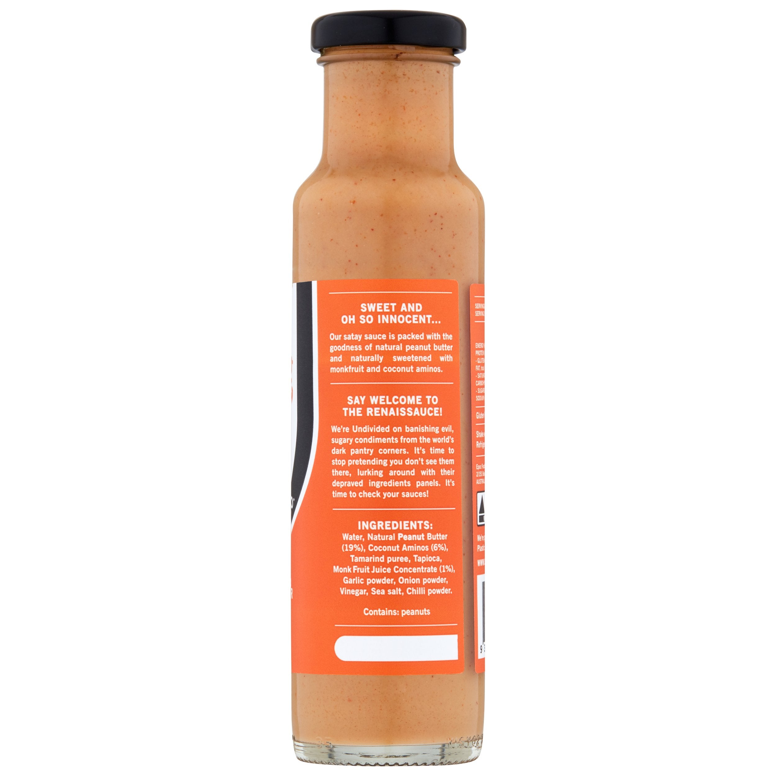 GOOD Sauce Satay 260g bottle, side of pack