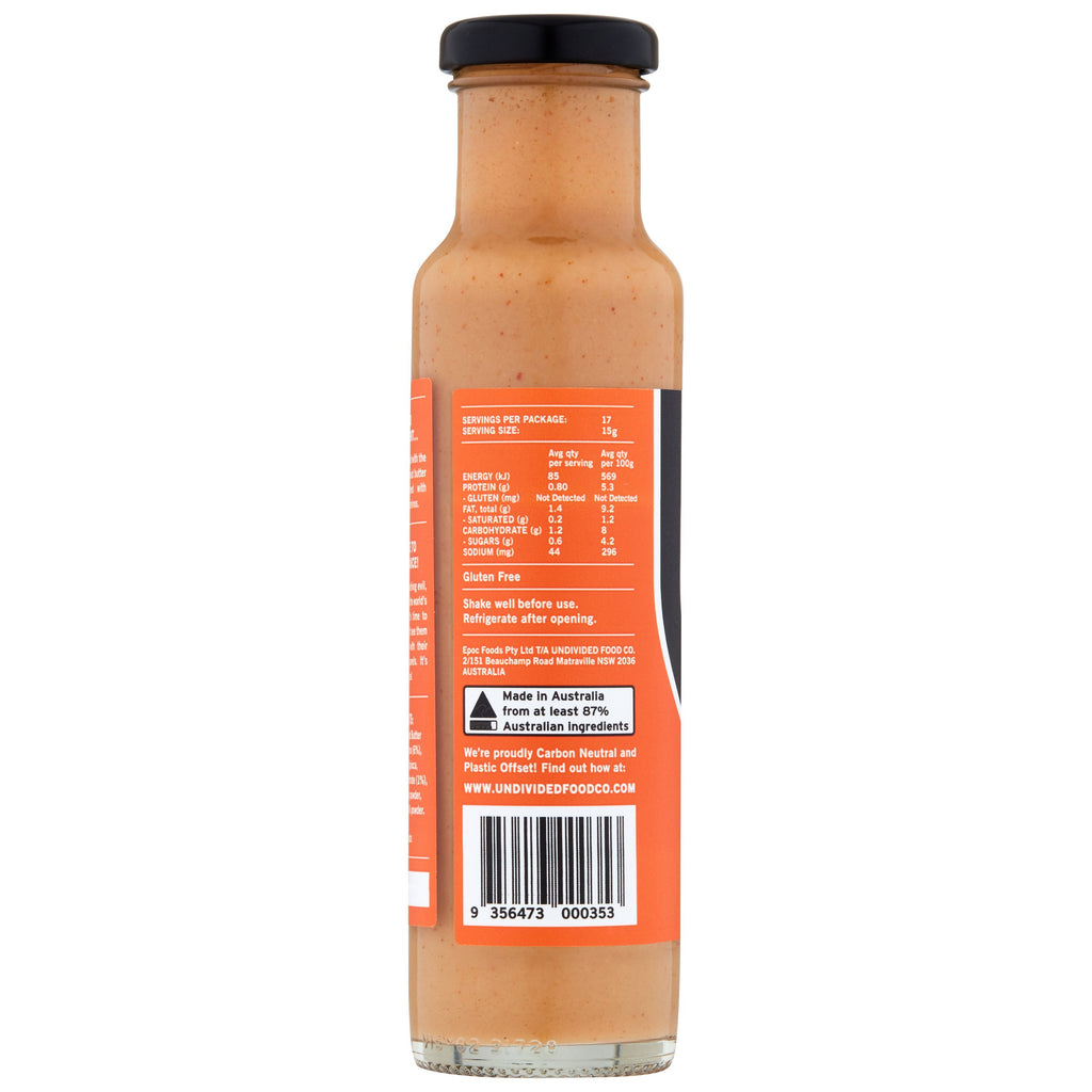 GOOD Sauce Satay 260g bottle, reverse of pack