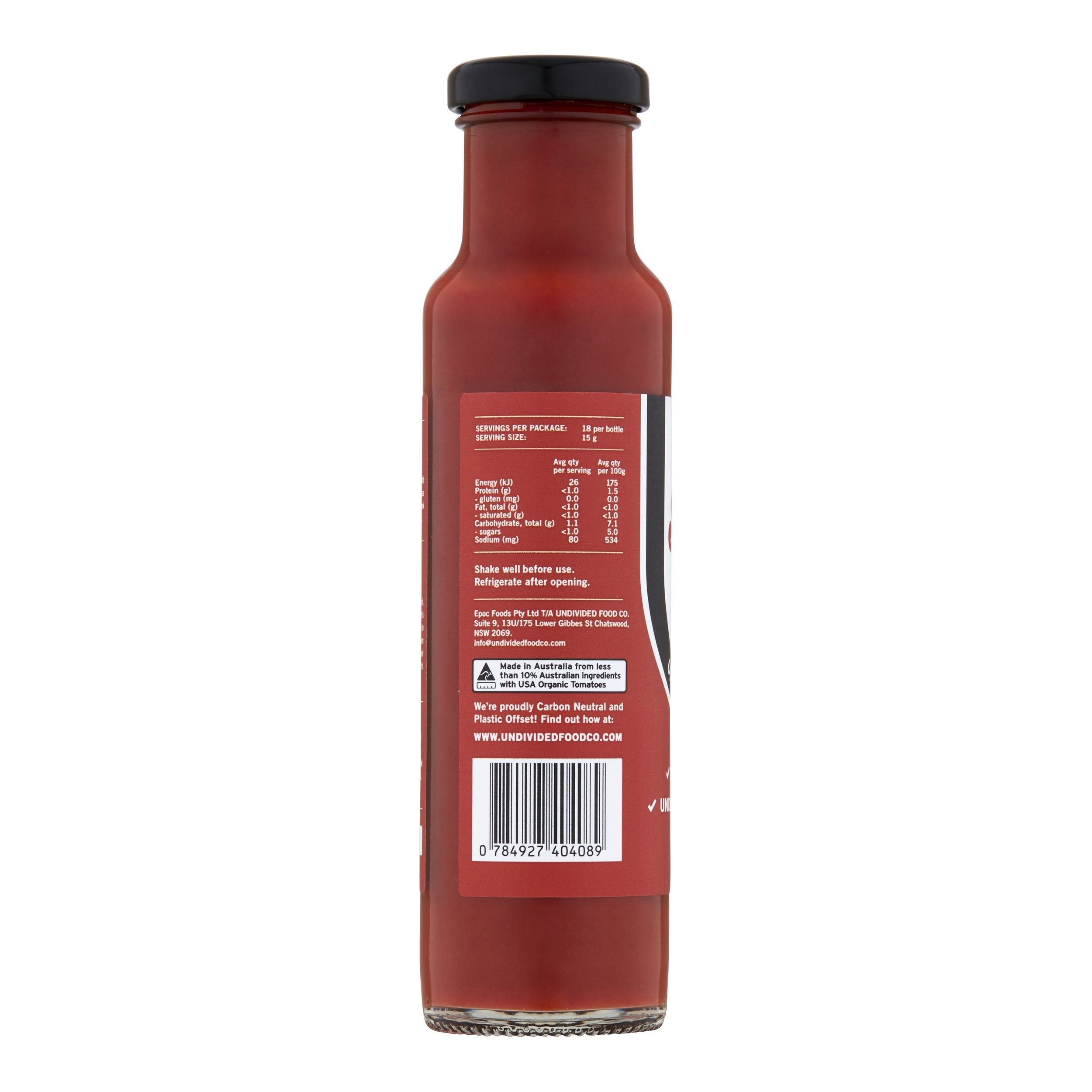 GOOD Sauce Tomato Ketchup 270g bottle, reverse of pack