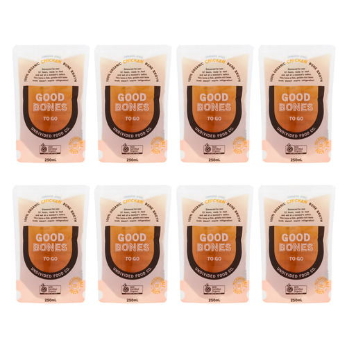 GOOD BONES TO GO Certified Organic Chicken Bone Broth, case of eight 250ml pouches