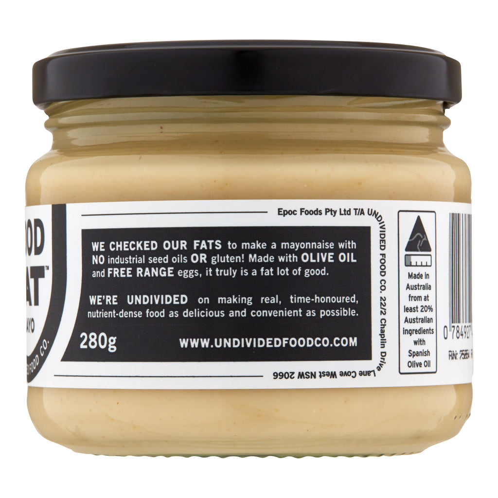 GOOD FAT Mayo 280g jar, back of label