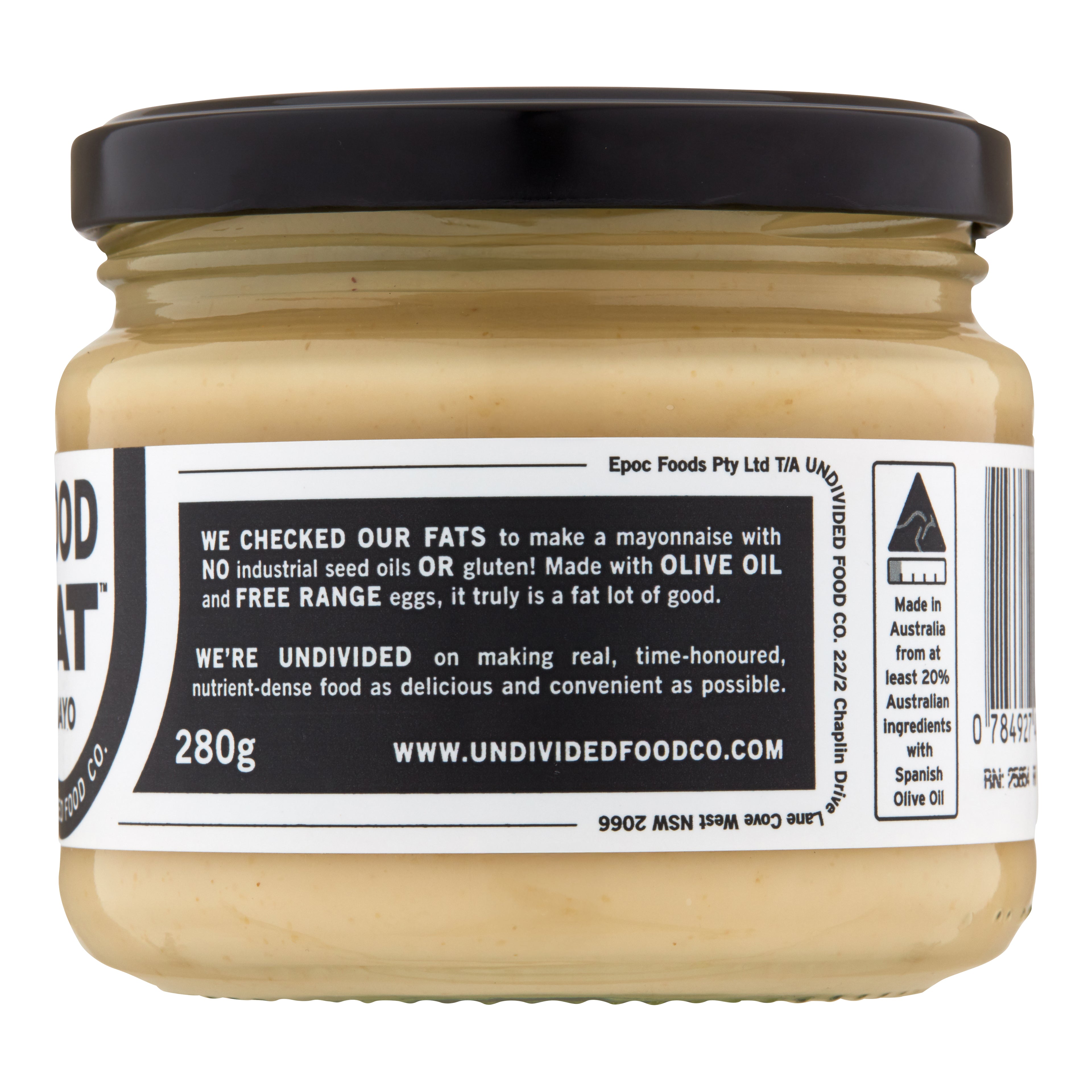 GOOD FAT Mayo 280g jar, back of label