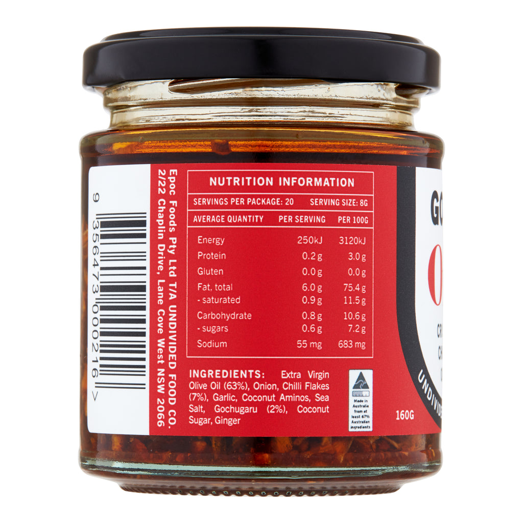 GOOD Oil Crispy Chilli Oil jar, angled