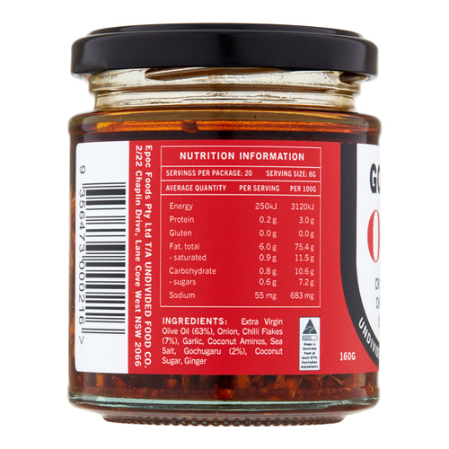GOOD Oil Crispy Chilli Oil jar, angled